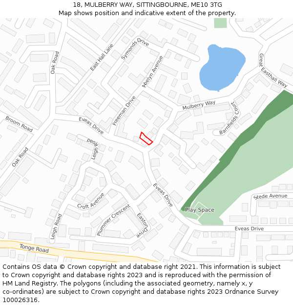 18, MULBERRY WAY, SITTINGBOURNE, ME10 3TG: Location map and indicative extent of plot