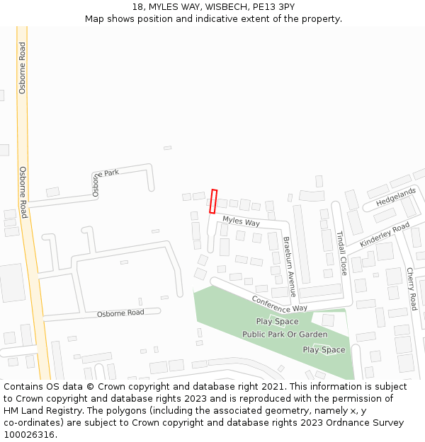 18, MYLES WAY, WISBECH, PE13 3PY: Location map and indicative extent of plot
