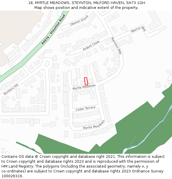 18, MYRTLE MEADOWS, STEYNTON, MILFORD HAVEN, SA73 1GH: Location map and indicative extent of plot