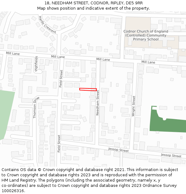 18, NEEDHAM STREET, CODNOR, RIPLEY, DE5 9RR: Location map and indicative extent of plot