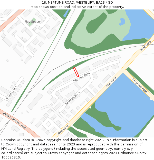 18, NEPTUNE ROAD, WESTBURY, BA13 4GD: Location map and indicative extent of plot