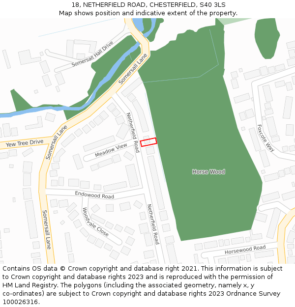 18, NETHERFIELD ROAD, CHESTERFIELD, S40 3LS: Location map and indicative extent of plot
