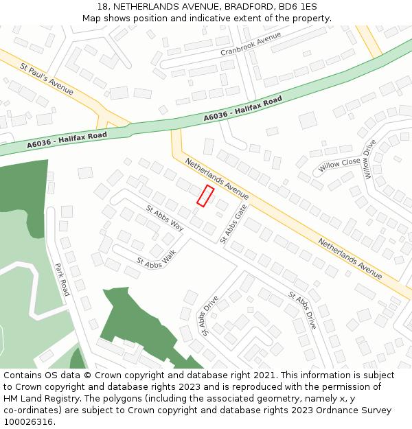 18, NETHERLANDS AVENUE, BRADFORD, BD6 1ES: Location map and indicative extent of plot