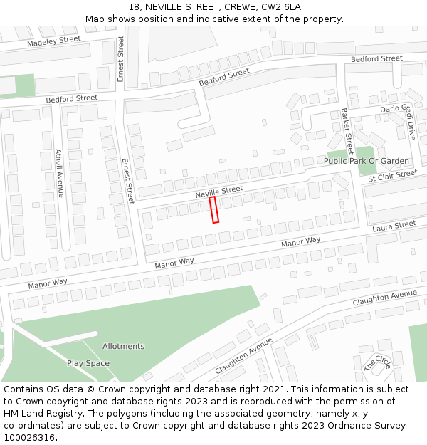 18, NEVILLE STREET, CREWE, CW2 6LA: Location map and indicative extent of plot