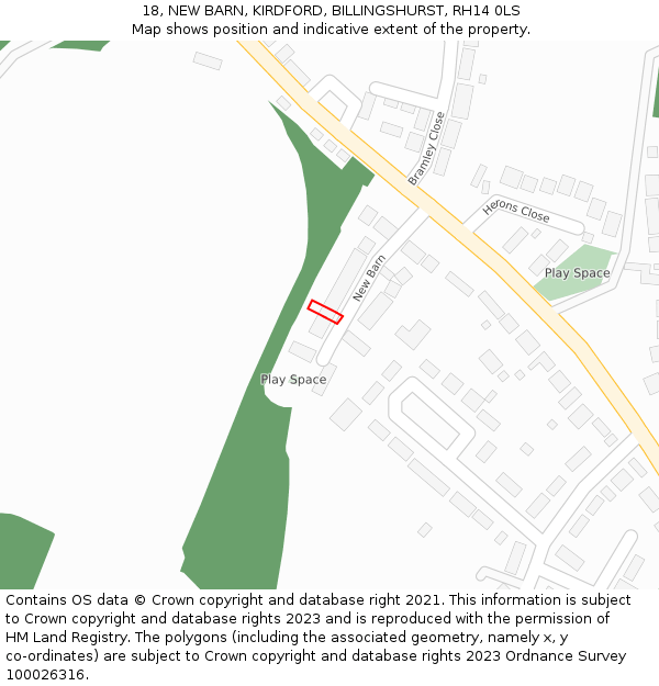 18, NEW BARN, KIRDFORD, BILLINGSHURST, RH14 0LS: Location map and indicative extent of plot