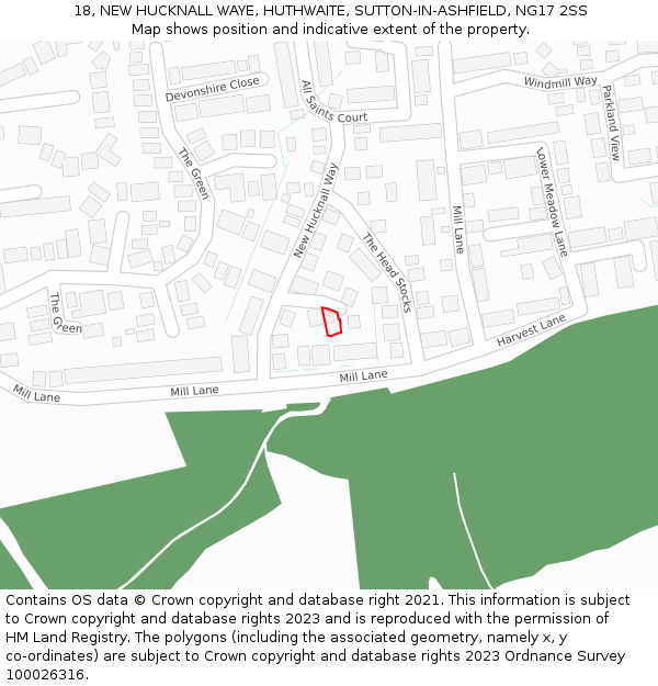 18, NEW HUCKNALL WAYE, HUTHWAITE, SUTTON-IN-ASHFIELD, NG17 2SS: Location map and indicative extent of plot