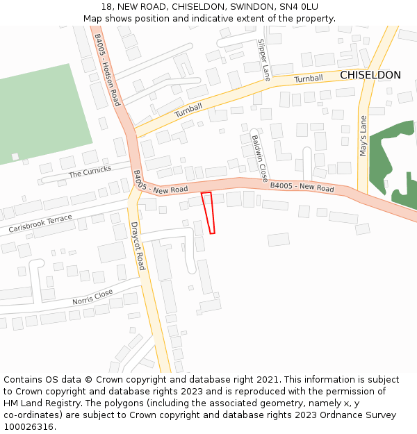 18, NEW ROAD, CHISELDON, SWINDON, SN4 0LU: Location map and indicative extent of plot