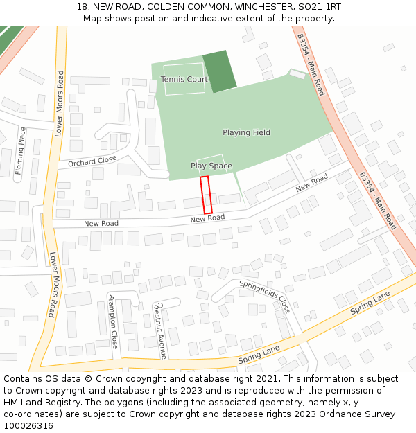 18, NEW ROAD, COLDEN COMMON, WINCHESTER, SO21 1RT: Location map and indicative extent of plot