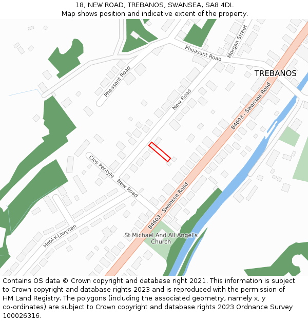 18, NEW ROAD, TREBANOS, SWANSEA, SA8 4DL: Location map and indicative extent of plot