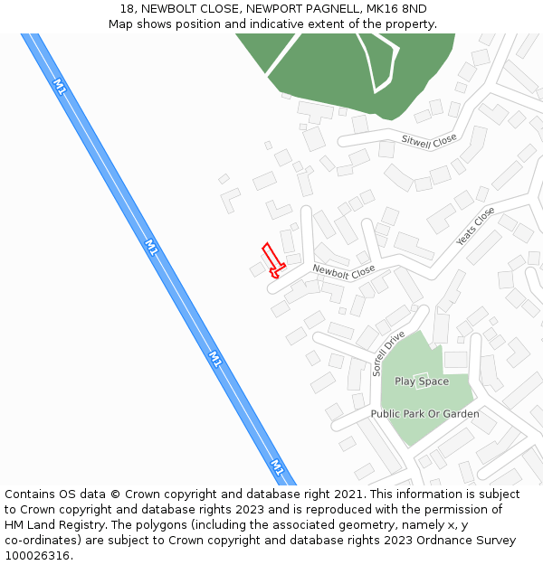 18, NEWBOLT CLOSE, NEWPORT PAGNELL, MK16 8ND: Location map and indicative extent of plot