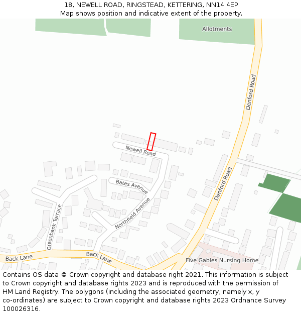 18, NEWELL ROAD, RINGSTEAD, KETTERING, NN14 4EP: Location map and indicative extent of plot