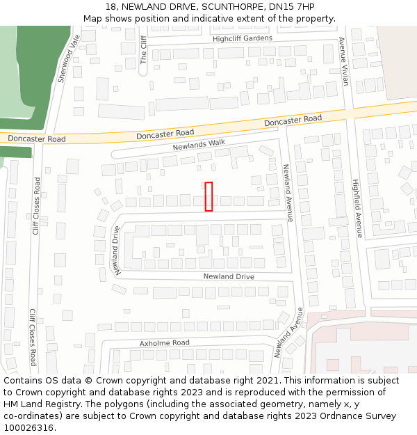 18, NEWLAND DRIVE, SCUNTHORPE, DN15 7HP: Location map and indicative extent of plot