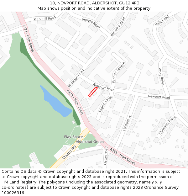 18, NEWPORT ROAD, ALDERSHOT, GU12 4PB: Location map and indicative extent of plot