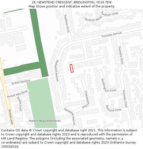 18, NEWSTEAD CRESCENT, BRIDLINGTON, YO16 7EW: Location map and indicative extent of plot