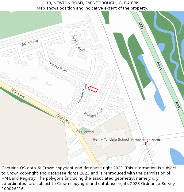 18, NEWTON ROAD, FARNBOROUGH, GU14 8BN: Location map and indicative extent of plot