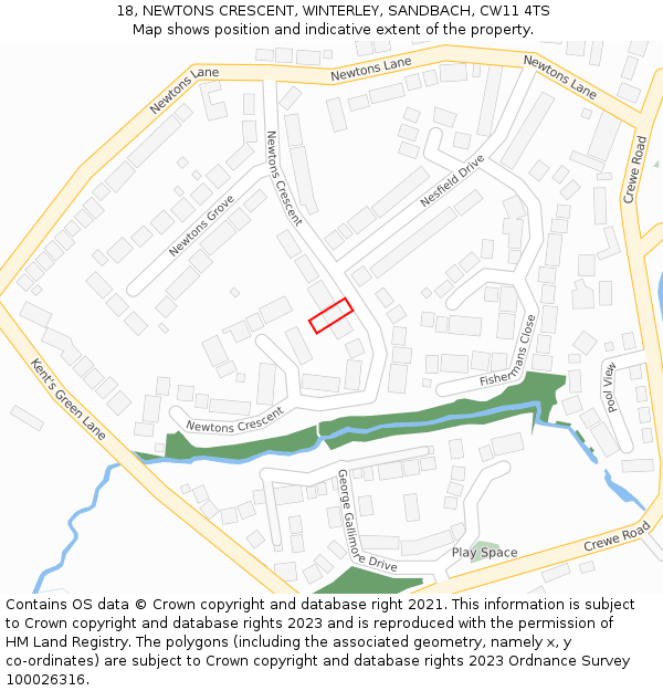 18, NEWTONS CRESCENT, WINTERLEY, SANDBACH, CW11 4TS: Location map and indicative extent of plot