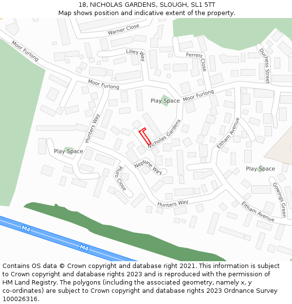 18, NICHOLAS GARDENS, SLOUGH, SL1 5TT: Location map and indicative extent of plot