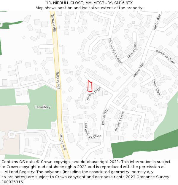 18, NIEBULL CLOSE, MALMESBURY, SN16 9TX: Location map and indicative extent of plot