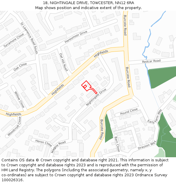 18, NIGHTINGALE DRIVE, TOWCESTER, NN12 6RA: Location map and indicative extent of plot