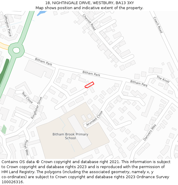 18, NIGHTINGALE DRIVE, WESTBURY, BA13 3XY: Location map and indicative extent of plot