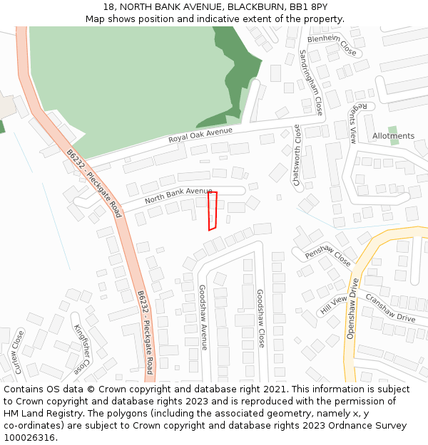 18, NORTH BANK AVENUE, BLACKBURN, BB1 8PY: Location map and indicative extent of plot