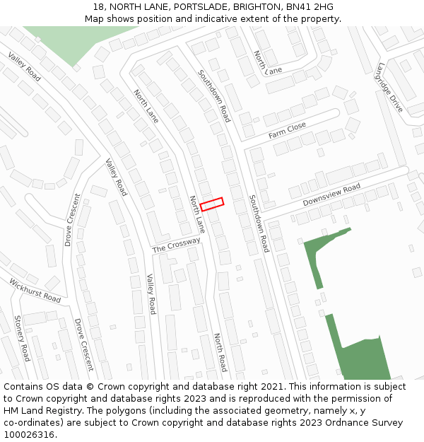 18, NORTH LANE, PORTSLADE, BRIGHTON, BN41 2HG: Location map and indicative extent of plot