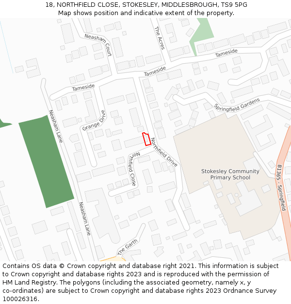 18, NORTHFIELD CLOSE, STOKESLEY, MIDDLESBROUGH, TS9 5PG: Location map and indicative extent of plot