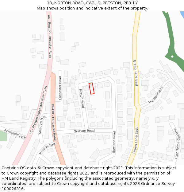 18, NORTON ROAD, CABUS, PRESTON, PR3 1JY: Location map and indicative extent of plot