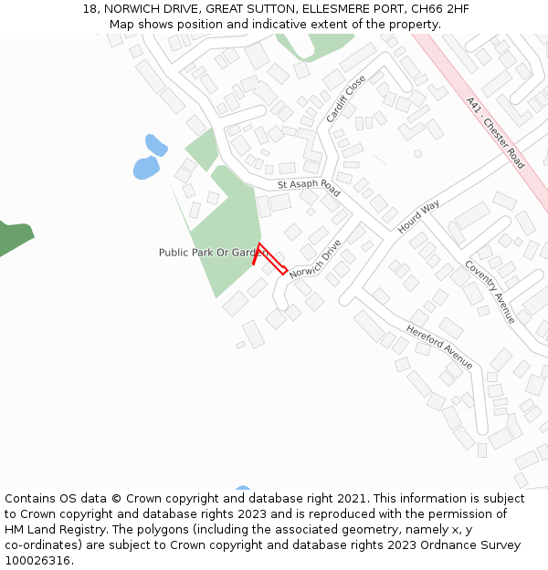 18, NORWICH DRIVE, GREAT SUTTON, ELLESMERE PORT, CH66 2HF: Location map and indicative extent of plot