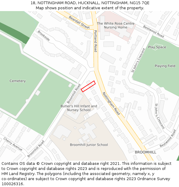 18, NOTTINGHAM ROAD, HUCKNALL, NOTTINGHAM, NG15 7QE: Location map and indicative extent of plot