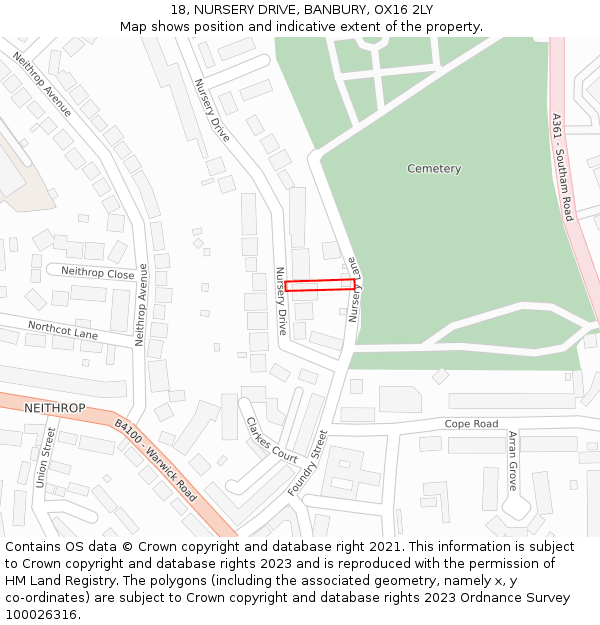 18, NURSERY DRIVE, BANBURY, OX16 2LY: Location map and indicative extent of plot