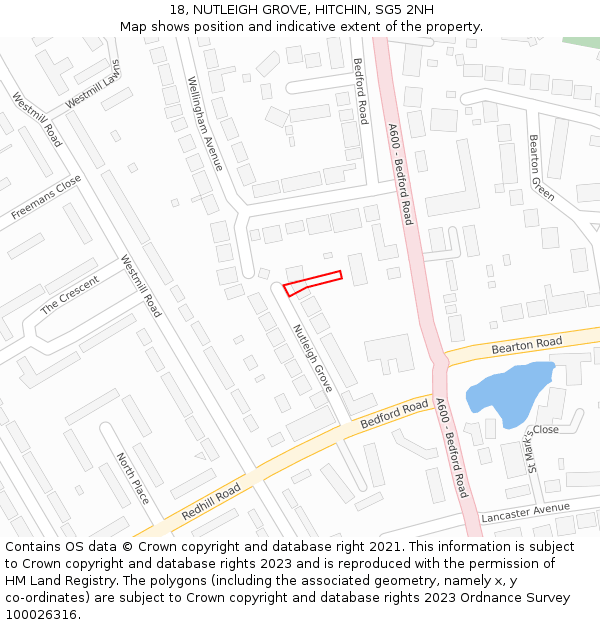 18, NUTLEIGH GROVE, HITCHIN, SG5 2NH: Location map and indicative extent of plot