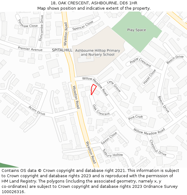 18, OAK CRESCENT, ASHBOURNE, DE6 1HR: Location map and indicative extent of plot