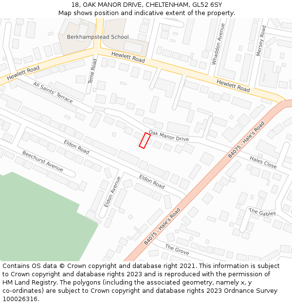 18, OAK MANOR DRIVE, CHELTENHAM, GL52 6SY: Location map and indicative extent of plot