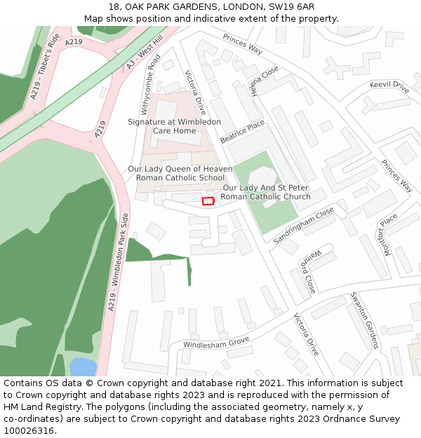 18, OAK PARK GARDENS, LONDON, SW19 6AR: Location map and indicative extent of plot