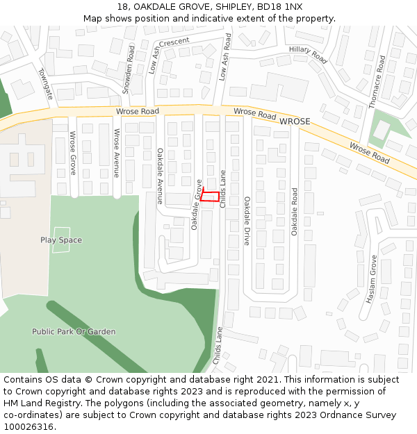 18, OAKDALE GROVE, SHIPLEY, BD18 1NX: Location map and indicative extent of plot