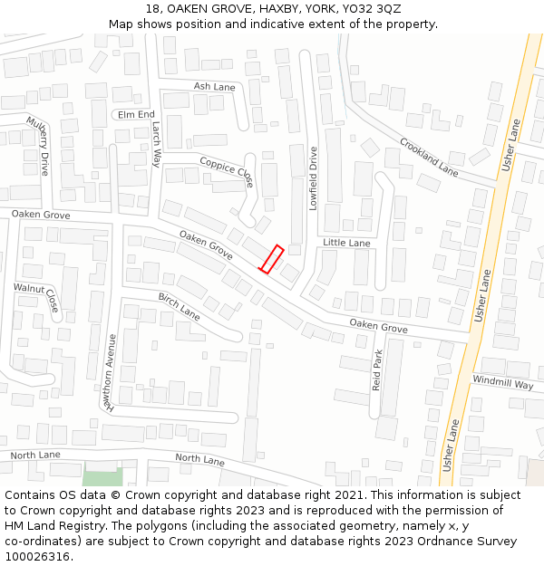 18, OAKEN GROVE, HAXBY, YORK, YO32 3QZ: Location map and indicative extent of plot