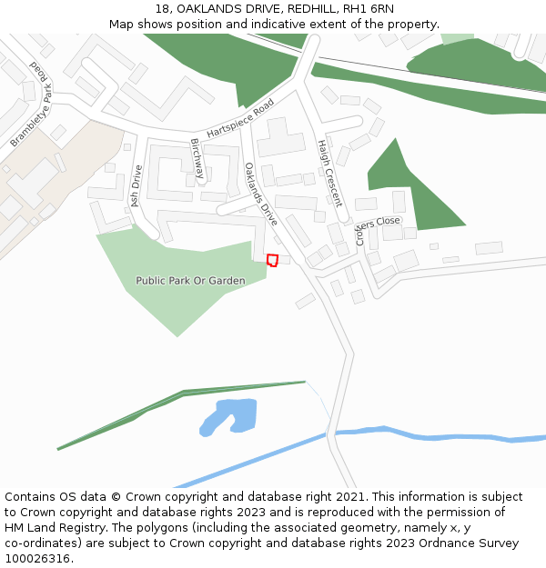 18, OAKLANDS DRIVE, REDHILL, RH1 6RN: Location map and indicative extent of plot