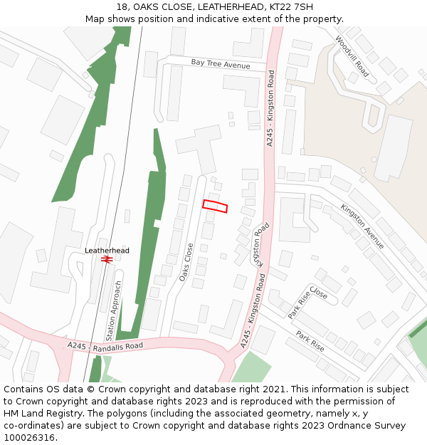 18, OAKS CLOSE, LEATHERHEAD, KT22 7SH: Location map and indicative extent of plot