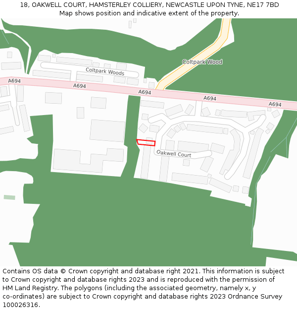 18, OAKWELL COURT, HAMSTERLEY COLLIERY, NEWCASTLE UPON TYNE, NE17 7BD: Location map and indicative extent of plot