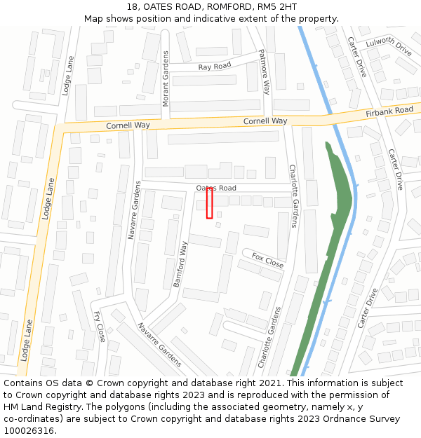 18, OATES ROAD, ROMFORD, RM5 2HT: Location map and indicative extent of plot