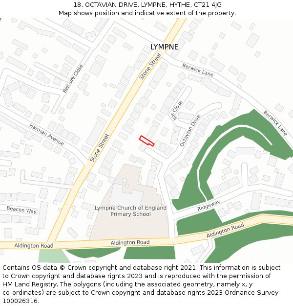 18, OCTAVIAN DRIVE, LYMPNE, HYTHE, CT21 4JG: Location map and indicative extent of plot
