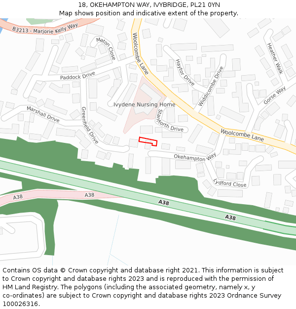 18, OKEHAMPTON WAY, IVYBRIDGE, PL21 0YN: Location map and indicative extent of plot
