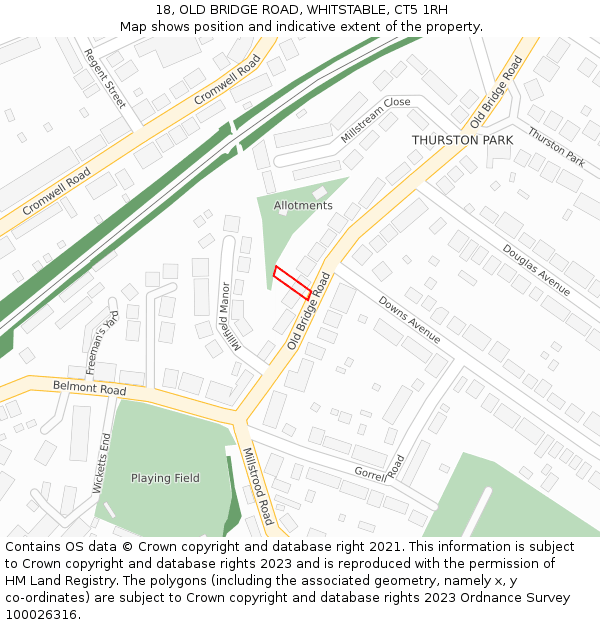 18, OLD BRIDGE ROAD, WHITSTABLE, CT5 1RH: Location map and indicative extent of plot