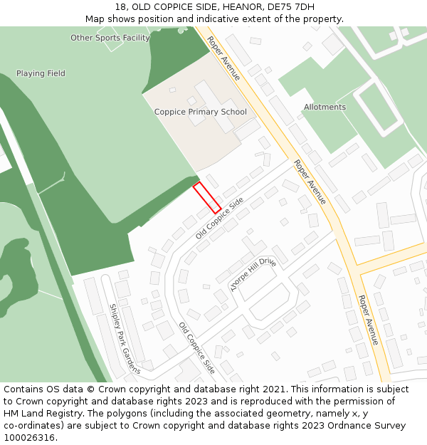 18, OLD COPPICE SIDE, HEANOR, DE75 7DH: Location map and indicative extent of plot