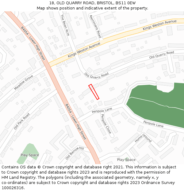 18, OLD QUARRY ROAD, BRISTOL, BS11 0EW: Location map and indicative extent of plot