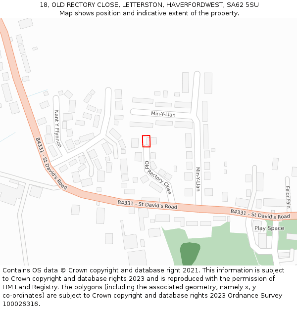 18, OLD RECTORY CLOSE, LETTERSTON, HAVERFORDWEST, SA62 5SU: Location map and indicative extent of plot