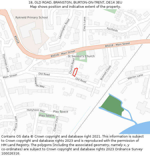 18, OLD ROAD, BRANSTON, BURTON-ON-TRENT, DE14 3EU: Location map and indicative extent of plot