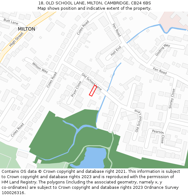 18, OLD SCHOOL LANE, MILTON, CAMBRIDGE, CB24 6BS: Location map and indicative extent of plot