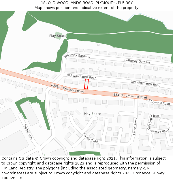 18, OLD WOODLANDS ROAD, PLYMOUTH, PL5 3SY: Location map and indicative extent of plot